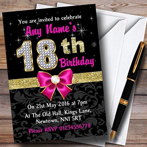 Pink Black Gold Diamond 18. rođendanska zabava personalizirana pozivnica