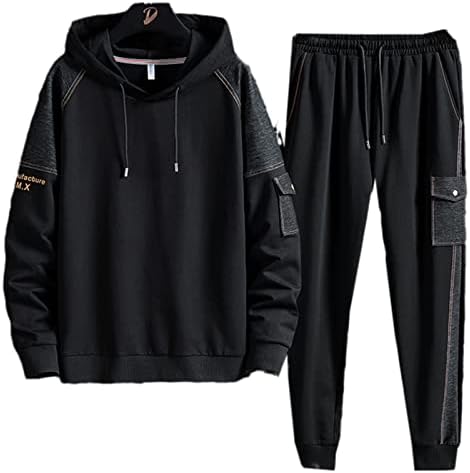 Proljeće Jesen Plus size Jezici Muškarci Multi-džepovi Crna Hoodie + hlače 2 komada setovi muškarci Hip Hop Srednja odjeća