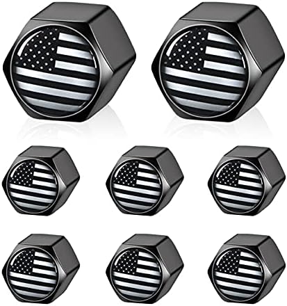Kapa stamp za ventil američke zastave - crni aluminij s gumenim prstenom kotača za gume Rim Poklopac za prašinu, kamioni, bicikli, motocikli, bicikli - 8 stabljika valvecaps - 2 paketa od 4