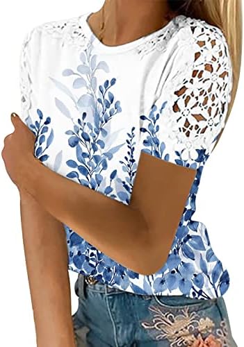 Ženska grafička majica, Trendy Crochet Crochet Kratki rukovi Modni povremeni odjeća Drhty Slatka bluza tunika