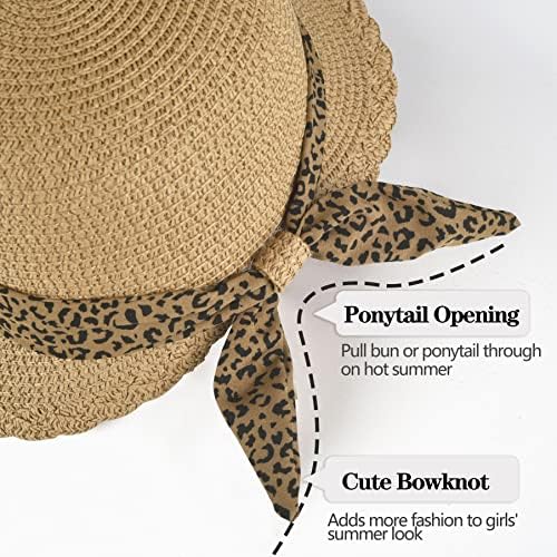 Djevojke slamne sunčeve šešire sa kaiš za bradu i dvije slatke broševa ljetna plaža UV zaštita