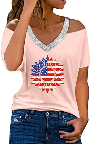 Miashui rade majice žene Žene Print ljeto V vrat sa ramena kratki rukav majica Top bluza žene s majice