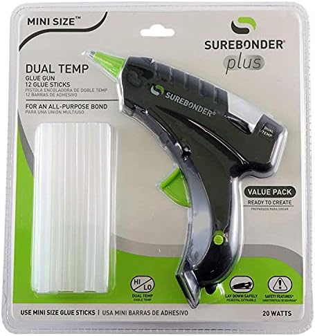 SureDander mini pištolj za vruće ljepilo sa dvostrukom temperaturom, uključuje 12 ljepila, 20W, 120V, obveznici raznih materijala, uključujući osjetljive tkanine i jake šume i metale