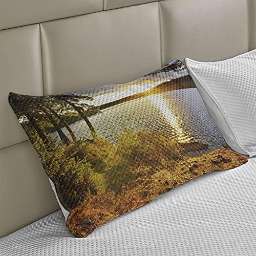 Ambesonne Pejzaž pleteni jastuk za sunčanje, zalazak sunca zoru u šumi preko jezera 2 Rivers Algonquin Park Ontario Kanada, standardni kralj Veličina jastuka za spavaću sobu, 36 x 20, višebojna