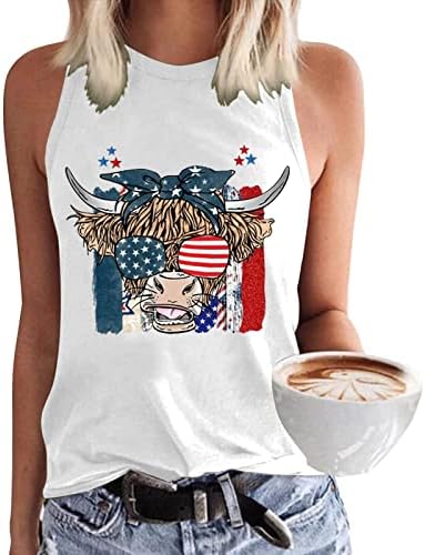 MIASHUI Girl Tops Womens Crewneck Weeveless Independence Day Print Tank Tops Summer comfort Loose Fit Badgers Womens