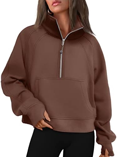 Trendy Queen Womens Half Zip Cropped Pulover Duksevi Flis Quarter Zipper Hoodies Zimska Odjeća Džemper Rupa