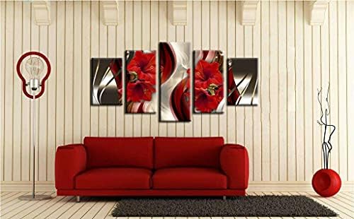 Uokvirena platna zidna Umjetnost crveni cvijet Print slika moderna savremena slika Kućni dekor Crimson Floral 5 paneli Extra Large HD Giclee Artwork Framed 60x30