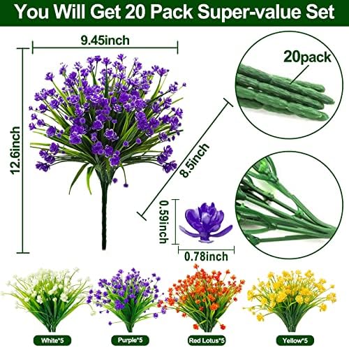 20 pakera umjetno cvijeće za ukrašavanje na otvorenom, proljeće ljetno ukrašavanje UV otporno
