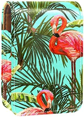 Tropska Flamingo Jungle futrola za ruževe za usne za putovanja vani, Mini kozmetička torbica od meke kože s ogledalom, Prijenosna torba za Organizator šminke za nošenje