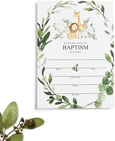 25 Pozivnice za krštenje iz džungle za dječake i 25 koverta Safari životinje