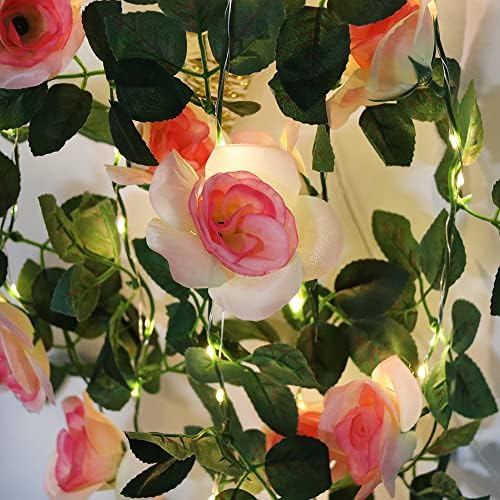 GUOCHENG viseće svijećnjake od ruže lagani svileni vijenac od ruže sa LED žaruljama USB utikač