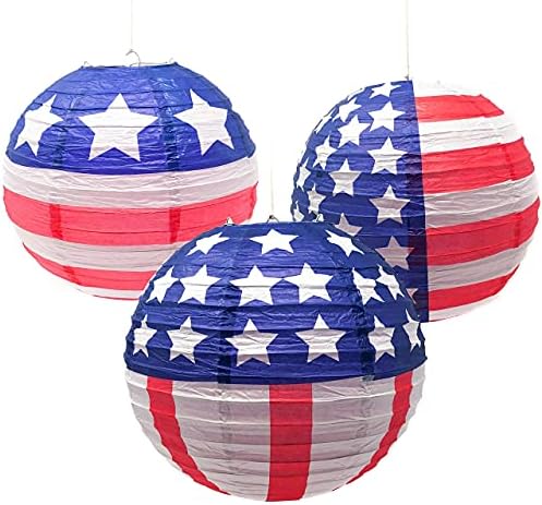 Podzly 12 patriotskih visećih papirnih lampiona – 12 inča crveni, bijeli i Plavi fenjer američke zastave 4. jula, dekoracija Patriotske zabave