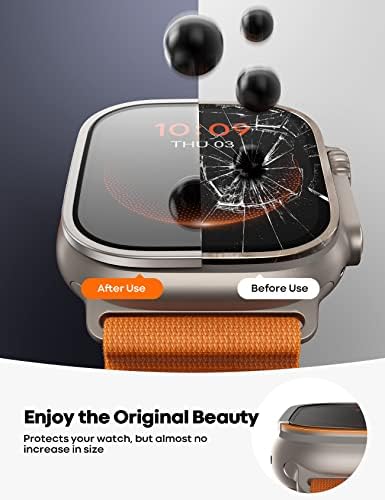 Lamicall Zaštita ekrana od titanijuma za Apple Watch Ultra 49mm - [uživajte u originalnoj lepoti] poklopac kućišta kućišta od titanijumskog branika za vazduhoplovstvo + Film od kaljenog stakla od 2 paketa [osetljiv dodir, 9H] za iWatch Ultra 49 mm
