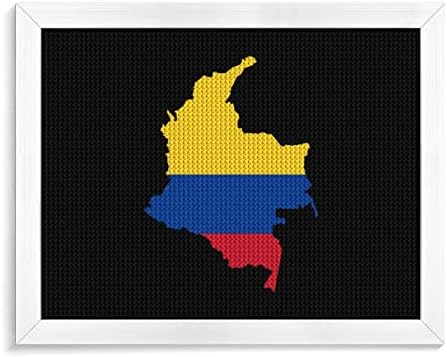 Zastava karta Kolumbije dijamantski Slikarski kompleti okvir za slike 5D DIY Full Drill Rhinestone Arts zidni dekor za odrasle bijelo drvo 50 * 40cm