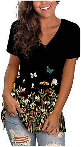 Ljetni Casual Tunic vrhovi za žene trendi cvjetna štampana majica V izrez kratke rukave bluze 2023 Dressy