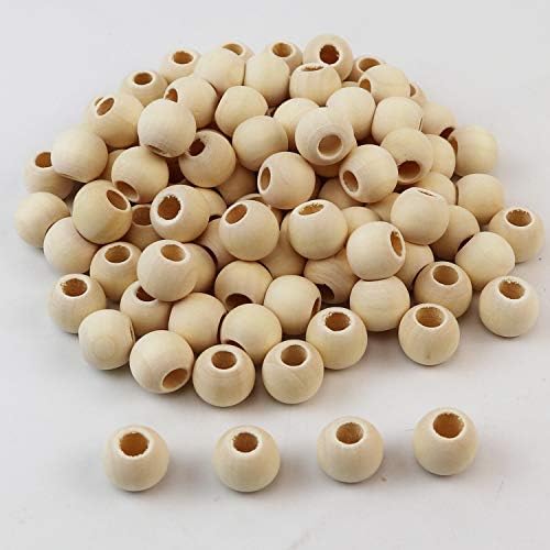 Aqueens 100kom 15mm perle od prirodnog drveta nedovršene okrugle drvene labave perle drvene Odstojne perle za izradu zanata, rupa od 6,5 mm