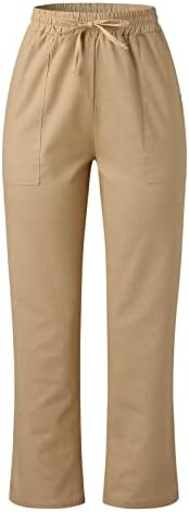 Ležerne letnje pamučne lanene pantalone za žene labave pantalone sa ravnim nogavicama visokog struka duge