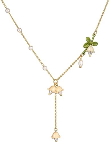 Ljiljan doline ogrlica cvijet nakit zelena boja lišće i slatkovodni biser ljiljan ogrlica poklon