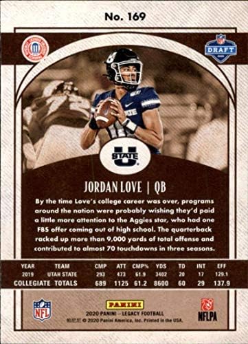 2020 Panini Legacy # 169 Jordan Love Rookie Utah State Aggies NFL fudbalska trgovačka kartica