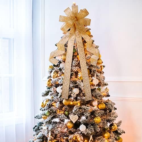 Gwhole Božićno stablo, 43x 12 inčni veliki ukrasni luk za božićne vijence za odmor za odmor festival Xmas Dekorativni materijal, zlatno svjetlucanje mreža