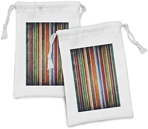 AMBESONNE Stripes tkanina torba od 2, vertikalne linije Šarene retro bendove oštećenja Old modni vremenski zaslon,
