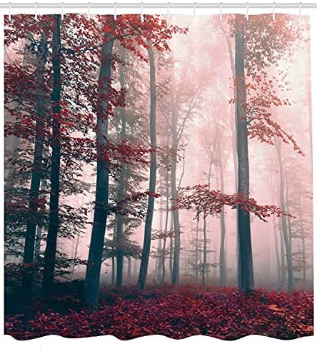 Ambesonne šumska zavjesa za tuširanje, jesenska sezona Mystic maglovita Fall priroda i očarana šuma