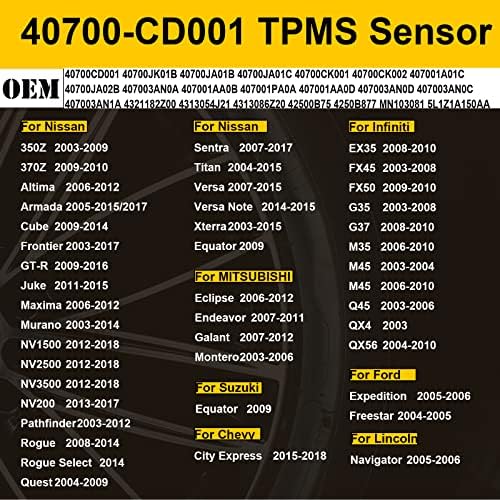 YZHIDIANF TPMS senzori za: -Nissan 350z, programirani senzori za: -infiniti FX45 Sustav za nadgledanje tlaka