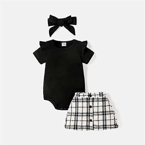 Patpat Baby Girl Odem suknje set kratki rukav rukav i kabel je postavljen ležerni odjeća za djecu