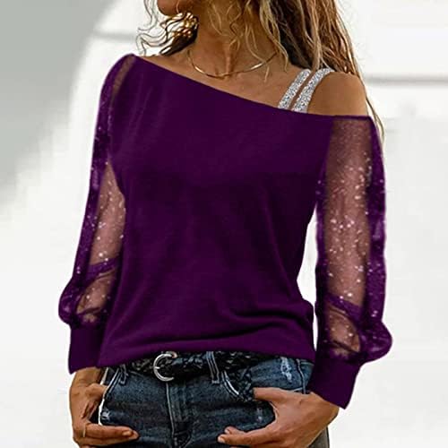 Seksi majica s ramena za žene čiste mreže dugih rukava Toes Labave ležerna bluza Elegantna