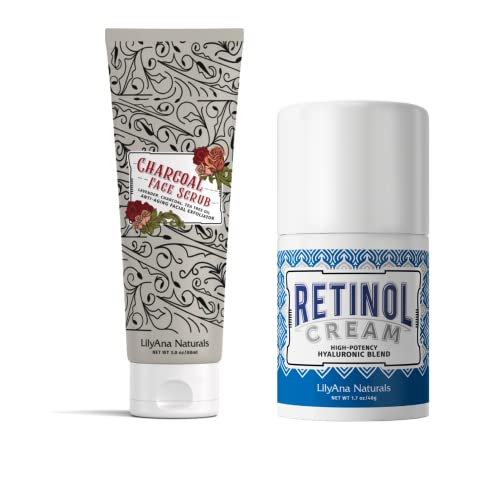 LilyAna Naturals Retinol krema hidratantna krema 1.7 Oz i piling za lice na ugalj 3 Oz Bundle - Anti