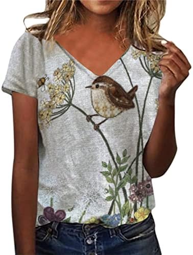 Ljetni ženski kratki rukav V izrez cvjetni tiskovina TOP THIRTS Casual Košulje Tee Scoop vrat Majice