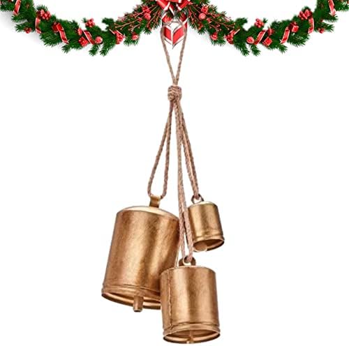 RiptAdry Christmas Christmas Cow Canls Decor set od 3 | Vintage mesing viseći zvona | Rustikalni metalni