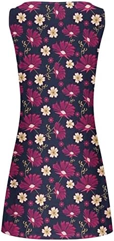 Ženska ljetna linijska haljina cvjetni rukavac bez rukava casual crew haljina za izrez za izrez Trendi labavi moćni haljina na plaži