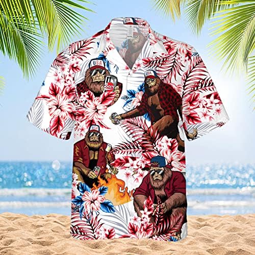 American Bigfoot Havajska majica za muškarce, smiješna sasquatch tipka dolje muška havajska majica kratki rukav