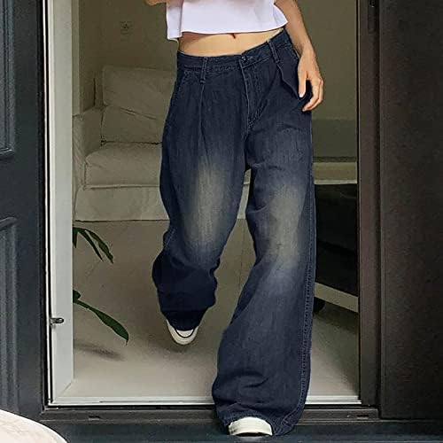 Gdjgta Womens Dječji dečki Jeans High Squik Baggy traper hlače Ravne široke traperica za noge
