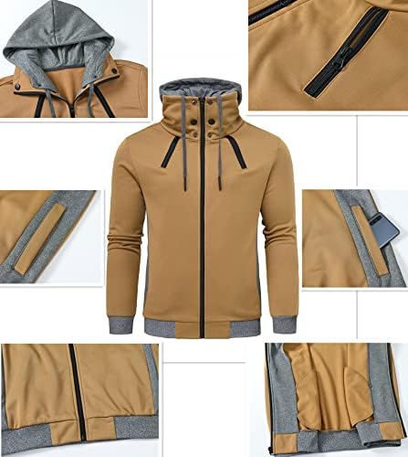 Yukaichen muške jakna s kapuljačom Slim Fit dvostruki patentni zatvarač Turtleneck Fleece Hoodie