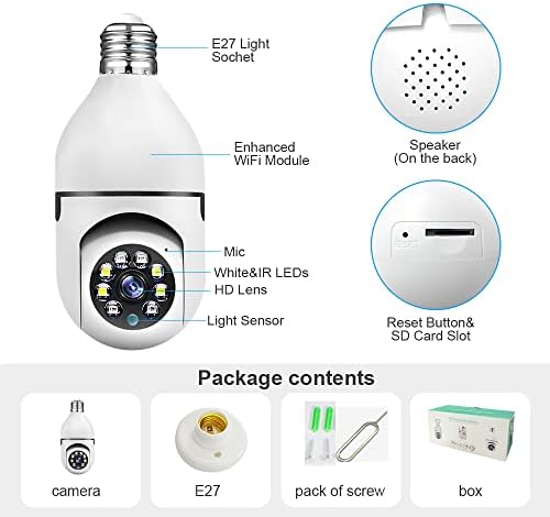 Fan YE 3MP E27 kamera sijalica WiFi Zatvoreni video nadzor Početna Sigurnost Puna boja Noćni vid Smart