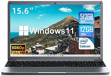 Sgin Laptop 12GB RAM 512GB SSD, 15.6 inčni Windows 11 Laptop računari sa Intel Celeron N5095 četvorojezgarnim procesorom, Full HD 1080p ekran, Mini HDMI, 2.4/5.0 G WiFi, web kamera, Bluetooth 4.2, siva
