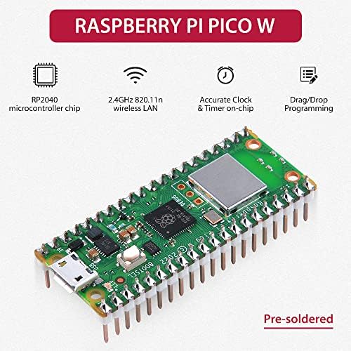 DVOZVO Raspberry Pi Pico W sa prethodno Zalemljenim zaglavljem, Raspberry Pi Rp2040 čipom, Wi-Fi bežičnom vezom, Pico WH sa USB kablom