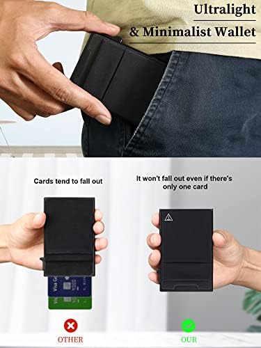 TOYFID Pop up novčanik kreditne kartice za muškarce - metalni tanak minimalistički držač kartica sa džepom za novac - RFID blokada&Ultralaki mali aluminijumski novčanik, Crni