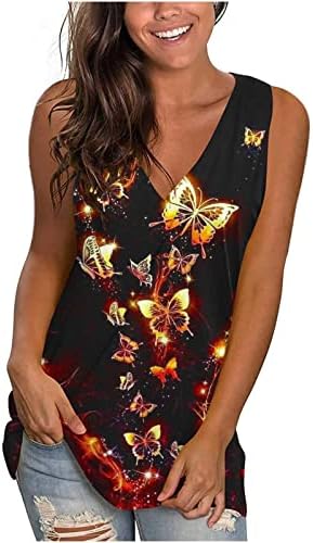 Ljetni vrhovi rezervoara za žene 2023 Trendy Butterfly grafički kravata boja na majica rukava bez rukava V izrez Casual Labav prsluk