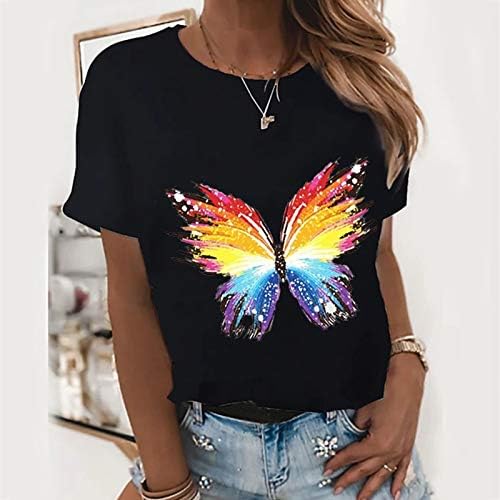 Osnove Tee Shirt ženske ženske Top Butterfly Print O vrat labave kratke rukave Casual Shirts žene Fit T Shirts