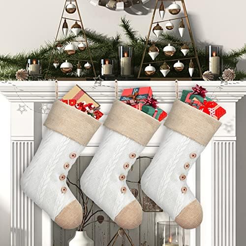 Elegantpark Bijeli pletenje Božićne čarape Božićne čarape Držač mir Noel Joy Set od 3 Xmas Holiday kamin Viseći ukras Pokloni za porodičnu djecu
