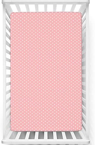 Ružičasta polka tačkica, standardni lim krevetić, standardni madrac sa krevetom mekani mali toddler madrac postavljen za dječak ili djevojčicu ili vrtić, 28 x52, blijedo ružičasto bijelo