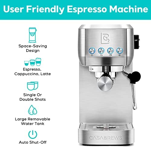 CASABREWS Espresso mašina 20 Bara, profesionalni aparat za kafu Cappuccino Latte aparat sa Penilom za parno mleko, Espresso aparat za kafu sa rezervoarom za vodu koji se može ukloniti 49oz, Nerđajući čelik, poklon za tatu mamu