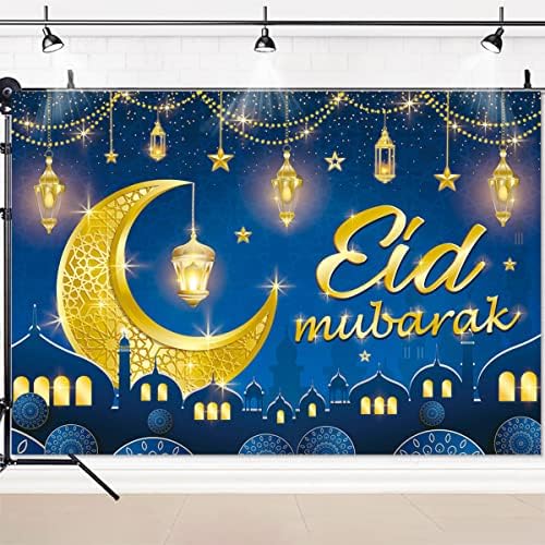 Eid Mubarak ukrasi za zabavu, 5 × 3 ft plavi ramazan Mubarak banner, ramazan party zalihe, musliman ramazan