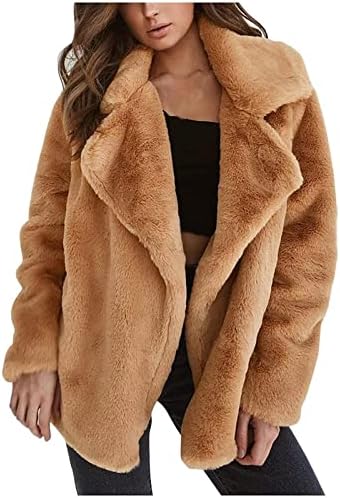 Narhbrg Zimski kaput za ženska jakna od flisa Sherpa Fuzzy Faux Shearling rever Otvoreno prednja kardigan casual