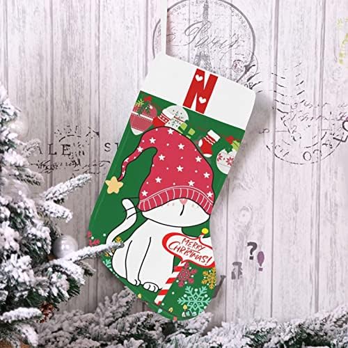 Monogram Santa Cat Božićne čarape sa slovom n i srce 18 inča Veliki zeleni i bijeli