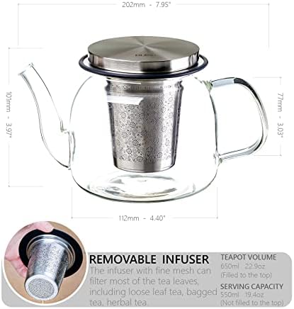 700 ml staklena posuda za čaj s uklonjivim cvjetnim rezbarskim uzorkom, štednjakom, mikrovalnom pećnicom i