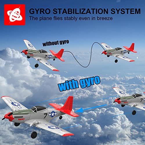 VolanTexrc RC avion spreman za letenje za početnike, 2,4 GHz 2ch RC Airplane P51 Poklon igračaka Mustang za decu i odrasle, sa sistemom stabilizacije Gyro i 2 baterije